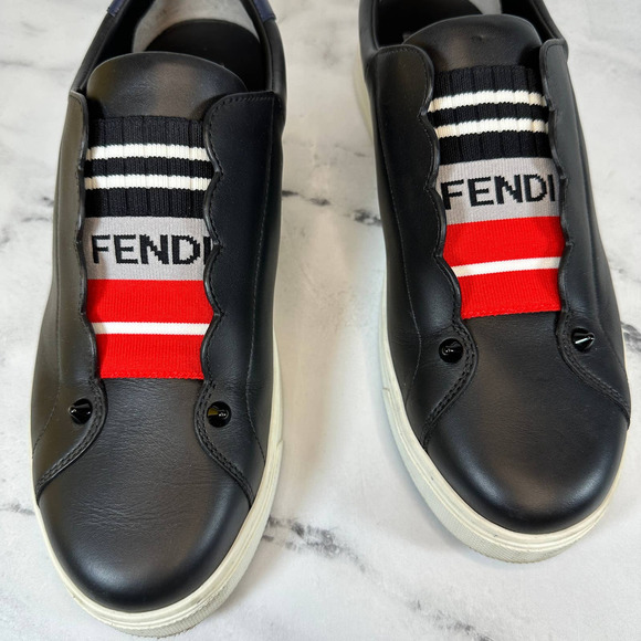 FENDI Rockoko Sneakers Slip On Scallop 39 Red/White/Black Box Authentic - Picture 2 of 10